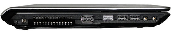 lewy bok: gniazdo zasilania, wylot wentylacji, VGA, HDMI, 2x USB, złącza audio
