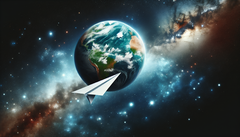 Kiedy papierowy samolot jest wystrzeliwany z ISS, przeżywa ponowne wejście w ziemską atmosferę, ale spala się przed dotarciem do ziemi. (Źródło zdjęcia: DallE3)