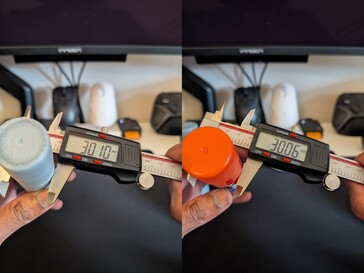 Średnica wydrukowanego 3D kleju w sztyfcie (po lewej) w porównaniu do oryginalnego kleju w sztyfcie (po prawej)