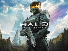 Oficjalna grafika promocyjna gry „Halo: Campaign Evolved” przedstawiająca postać Master Chiefa.