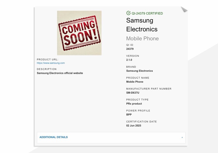 Samsung Galaxy Z Fold7 otrzymał już certyfikat Qi2. (Źródło zdjęcia: Wireless Power Consortium)