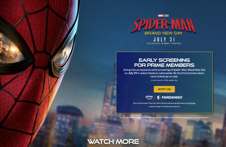 Członkowie Amazon Prime w Stanach Zjednoczonych mogą zdobyć bilety na wcześniejsze pokazy filmu Spider-Man: Zupełnie Nowy Dzień.