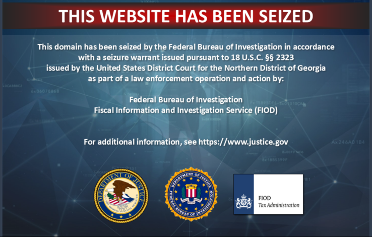 Wiadomość o zajęciu domeny przez FBI widoczna na stronie Nsw2u Switch ROM (źródło obrazu: zrzut ekranu, Nsw2u.com)