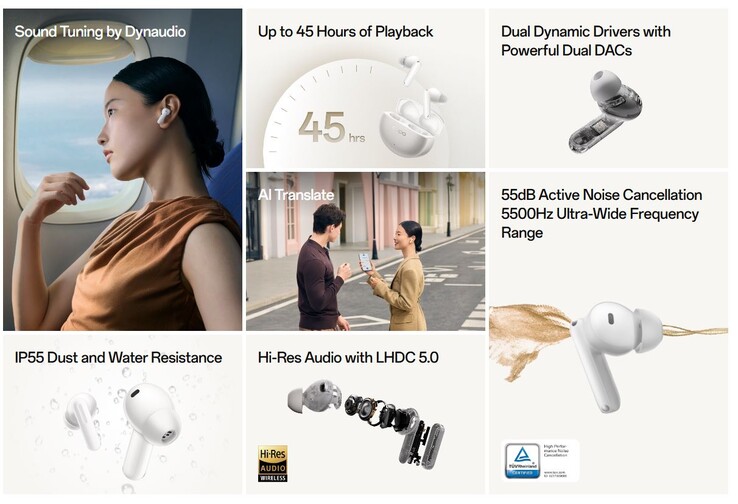 Bezprzewodowe słuchawki Enco X3s są wyposażone w podwójne przetworniki i dźwięk wysokiej rozdzielczości za pośrednictwem LHDC 5.0 (źródło obrazu: Oppo)
