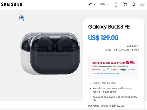Słuchawki Galaxy Buds 3 FE będą sprzedawane w wyższej cenie niż Galaxy Buds FE. (Źródło obrazu: Samsung)