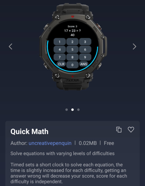 Aplikacja Quick Math dla smartwatchów Amazfit