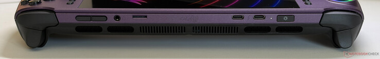 Złącza: regulacja głośności, stereo 3,5 mm, microSD Express, 2x USB-C 4.0 z obsługą Thunderbolt 4 (40 Gbps, DisplayPort, DisplayPort, Power Delivery 3.0), przycisk zasilania z czytnikiem linii papilarnych