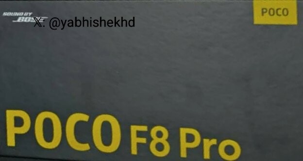 Wyciekło pudełko Poco F8 Pro (źródło zdjęcia: Abhishek Yadav na X)