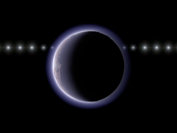 Ilustracja artysty przedstawiająca 2002 XV 93 przechodzącą przed gwiazdą.