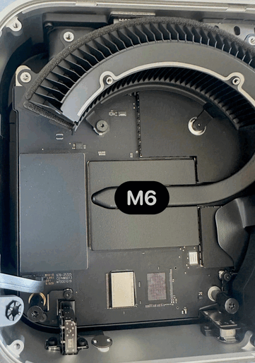 Układ NAND jest przylutowany do komputera Mac Mini w obudowie M6