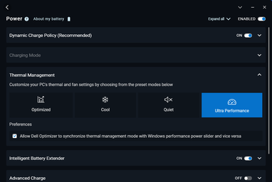Profile zasilania Dell Optimizer