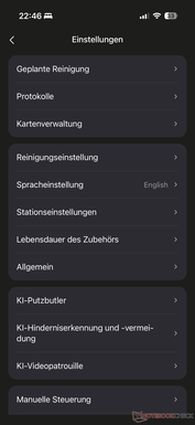 Menu z wieloma ustawieniami
