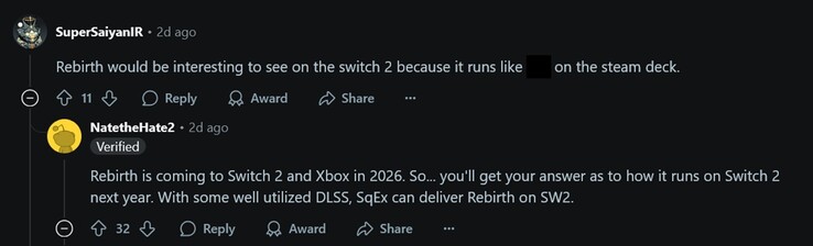 Wyciek NateTheHate2 dotyczący daty premiery Final Fantasy 7 Rebirth Switch 2 i Xbox (źródło obrazu: zrzut ekranu, GamingLeaksandRumours suvbreddit)