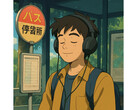Wygenerowana przez sztuczną inteligencję ilustracja w stylu dzieł Studia Ghibli. Przedstawia ona młodego mężczyznę siedzącego spokojnie na dworcu autobusowym i słuchającego muzyki. (Źródło obrazu: Wygenerowano za pomocą ChatGPT)
