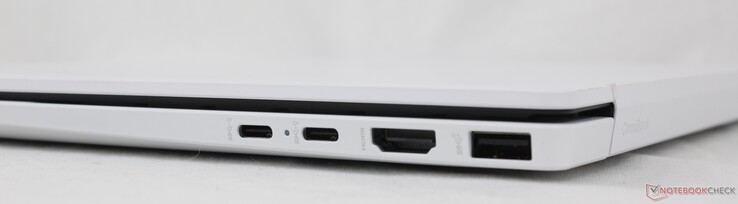 Po prawej: 2x USB-C 1/ DisplayPort 2.1 + Power Delivery (10 Gb/s), HDMI 2.1, USB-A (10 Gb/s)