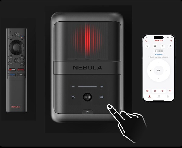 Nebula X1 może być obsługiwana za pomocą dotykowych elementów sterujących, dołączonego pilota lub aplikacji towarzyszącej. (Źródło zdjęcia: Anker Nebula)