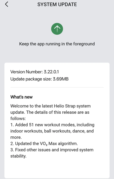 W informacjach o aktualizacji dotyczących opaski Amazfit Helio Strap pojawiła się informacja o aktualizacji do wersji v3.22.0.1