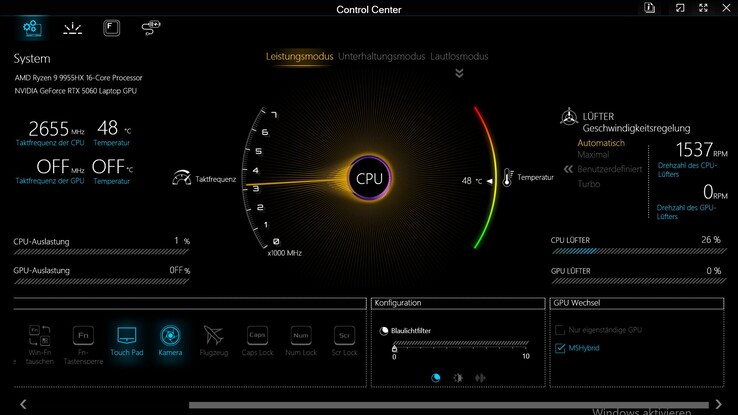 Profile wydajności w Centrum sterowania Apex 17