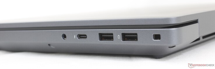 Po prawej: zestaw słuchawkowy 3,5 mm, USB-C Thunderbolt 4 (40 Gb/s) z DisplayPort 2.1 + Power Delivery, USB-A 3.2 Gen. 1, gniazdo blokady