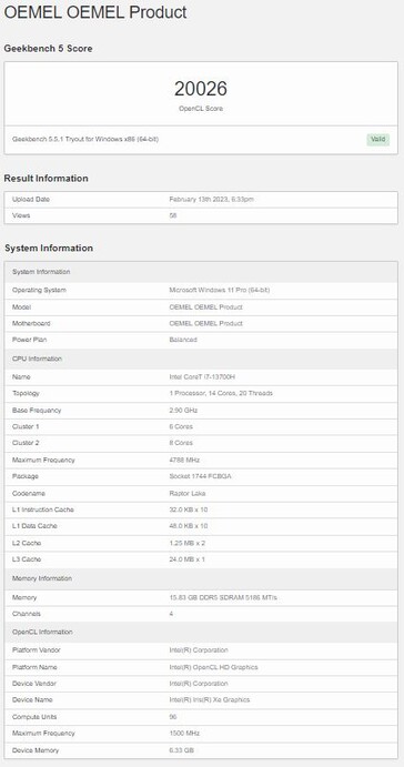 Z procesorem Core i7-13700H i 16 GB pamięci operacyjnej. (Źródło: Geekbench)