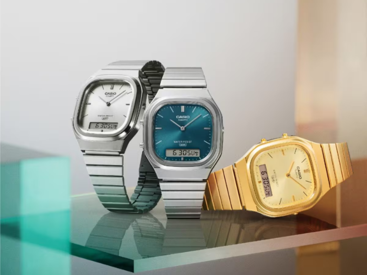 Zegarki Casio AQ-240E-7A (po lewej), AQ-240E-3A (w środku) i AQ-240EG-9A (po prawej). (Źródło zdjęcia: Casio)
