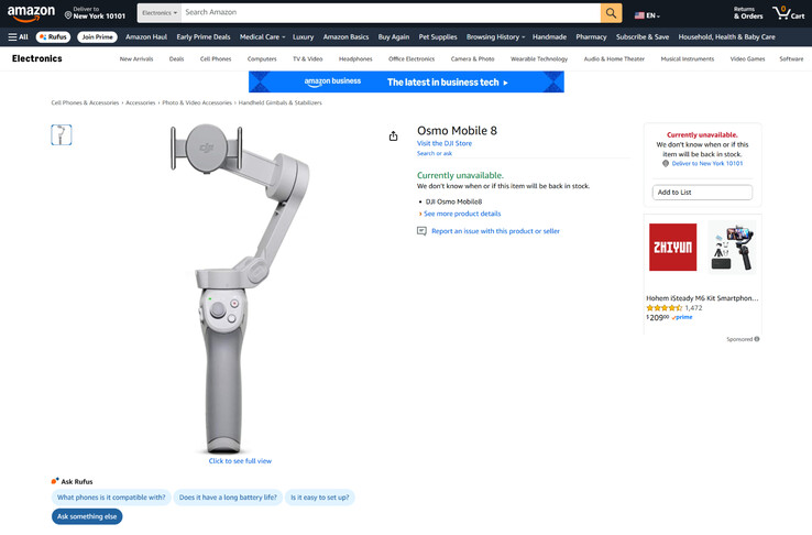 Lista produktów Osmo Mobile 8 z obrazem produktu Osmo Mobile 4 użytym jako symbol zastępczy. (Źródło zdjęcia: Amazon)