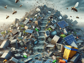 Ogromne stosy starych smartfonów, laptopów, telewizorów, paneli słonecznych i innej elektroniki zagrażają naszej planecie, zgodnie z raportem ITU i ONZ Global e-Waste Monitor na 2024 rok. (Źródło: Obraz AI Dall-E 3)