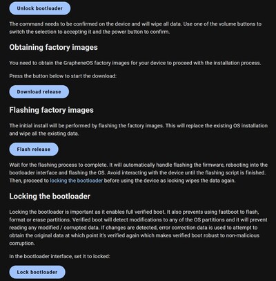 Podobnie jak w przypadku narzędzia do odzyskiwania online Pixel, do zainstalowania Graphene wystarczą 4 kliknięcia w instalatorze online (Źródło obrazu: GrapheneOS)