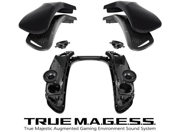 Głośnik na szyję Panasonic SC-GNW10S-FF wykorzystuje cztery 38-milimetrowe przetworniki stożkowe do odtwarzania dźwięku przestrzennego 4.0. (Źródło obrazu: Panasonic)