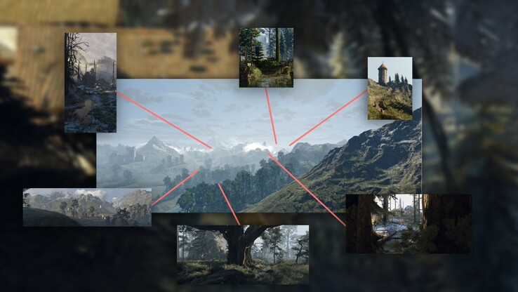 Obraz przedstawiający różne regiony Wild Monster Hunt. (Źródło obrazu: Aeltoth - Nexus Mods)
