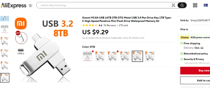 Lista pendrive'ów (Źródło obrazu: Zrzut ekranu - Notebookcheck / Aliexpress)