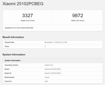 POCO F8 Ultra w Geekbench