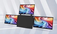 Zdjęcie przedstawia przenośny monitor Acer PD163Q-P3, którego centralną obudowę otaczają po bokach trzy 15,6-calowe wyświetlacze o rozdzielczości 1080p 
