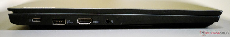 Po lewej: USB-C 3.2 Gen 1 (w tym DisplayPort 1.2 + ładowanie), USB-A 3.2 Gen 1, HDMI 1.4b, jack