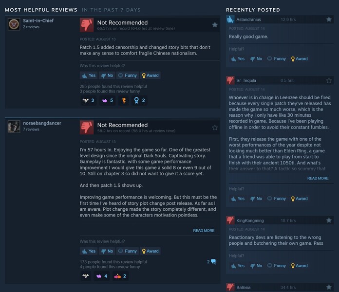 Wuchang: Fallen Feathers najnowsze recenzje Steam (źródło obrazu: zrzut ekranu, Steam)