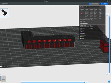 Podgląd wycinka Mini Square w Elegoo Slicer na Windows pokazujący szacowany czas wydruku i zmiany kolorów.