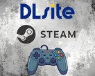 Logo DLsite i Steam nad kontrolerem (źródło obrazu: DLsite, Steam z poprawkami)
