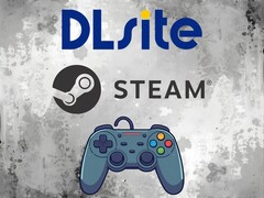 Logo DLsite i Steam nad kontrolerem (źródło obrazu: DLsite, Steam z poprawkami)