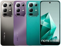 Infinix Note 50x 5G jest dostępny w kolorach morskiej zieleni, zaczarowanego fioletu i tytanowej szarości (źródło zdjęcia: Infinix)