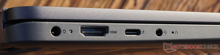 Złącza po lewej: zasilanie, HDMI 1.4b, Thunderbolt 4, zestaw słuchawkowy