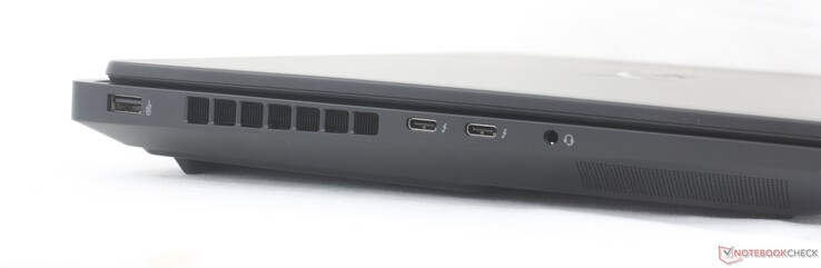 Z lewej: USB-A (10 Gbps), 2x USB-C Thunderbolt 4 z DisplayPort 2.1 + Power Delivery 3.1 (40 Gbps), złącze zestawu słuchawkowego 3.5 mm