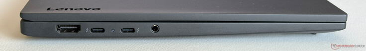 Lewa strona: HDMI 2.1, 2× USB-C 4.0 z Thunderbolt 4 (40 Gbit/s, DisplayPort Alt Mode 2.1, Power Delivery 3.0), audio 3,5 mm