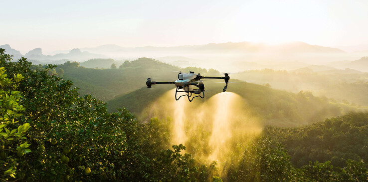 Jeden z dronów rolniczych DJI w akcji
