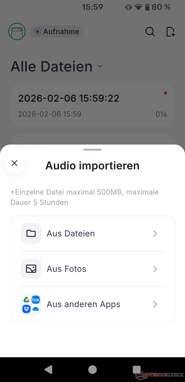 Comulytic Note Pro oferuje możliwość importowania plików audio dowolnego typu.