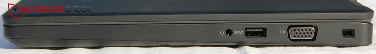 prawy bok: gniazdo audio, USB A (3.1), VGA, gniazdo blokady Kensingtona