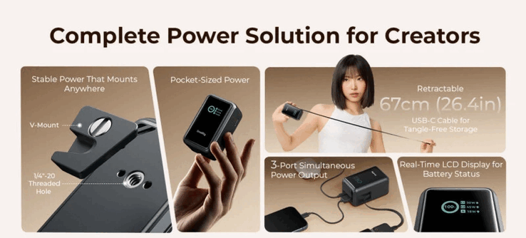 Model Nano 72 posiada pojemność 20 000 mAh i obsługuje moc 100 W w obu kierunkach, co sprawia, że jest przeznaczony do dłuższych sesji zdjęciowych i cięższej sprzętowej.