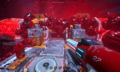 Zrzut ekranu Astrometica Steam przedstawiający budynek pokryty czerwoną mazią