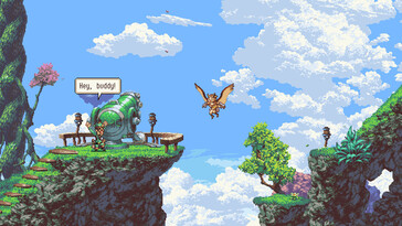 Obraz przedstawiający Geddy'ego i Otusa w Owlboy.