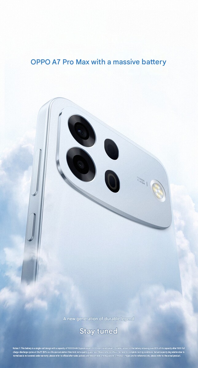 Wkrótce na rynek trafi model Oppo A7 Pro Max wyposażony w baterię o pojemności 10 000 mAh