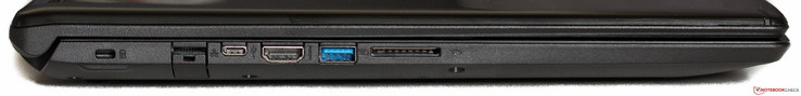 lewy bok: gniazdo blokady Kensingtona, LAN, USB 3.1 Gen1, HDMI, USB 3.0, czytnik kart pamięci